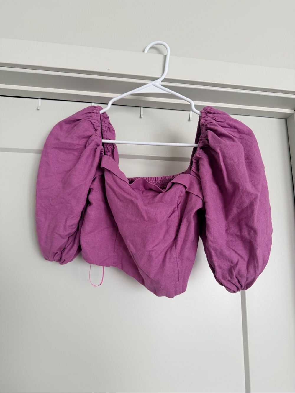 Abercrombie Purple Puff Sleeve Cropped Top